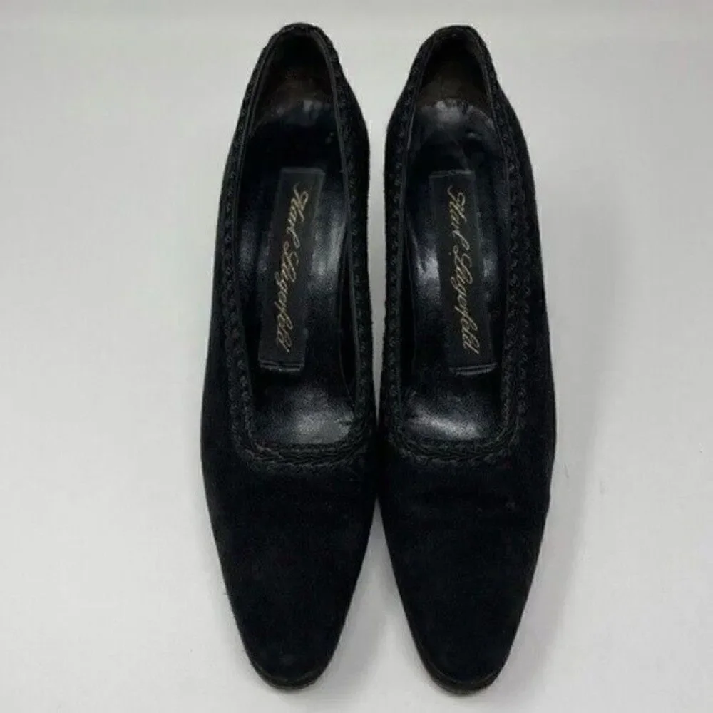 Karl Lagerfield 1980's Victorian style vintage heels black suede 6.5B BoxI